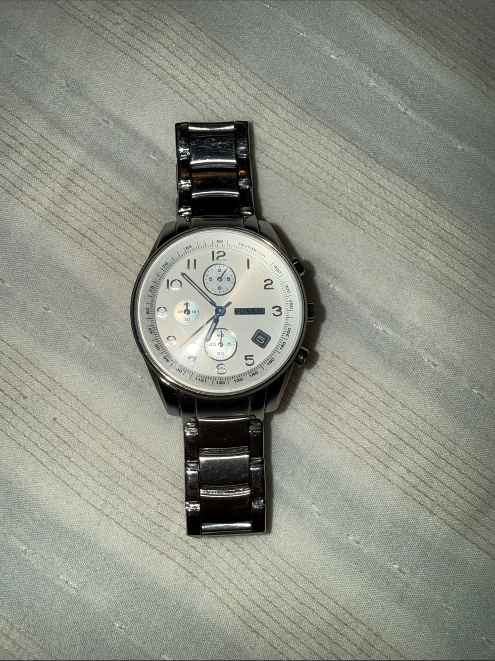 Fossil Stainless Steel Chronograph Watch - Silver/White